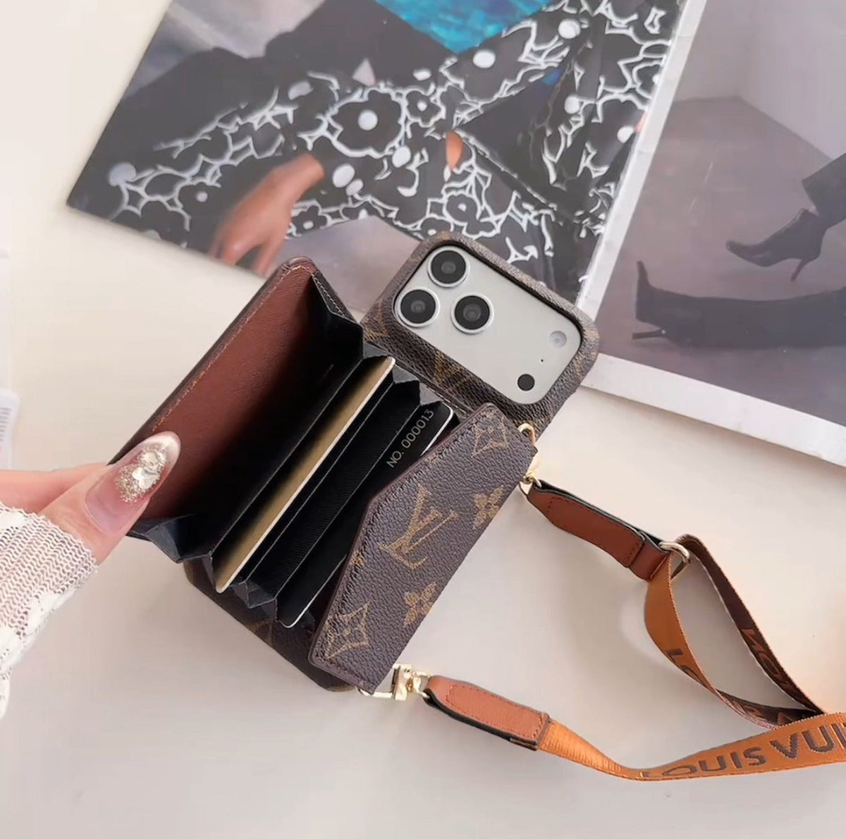 Luxury Monogram Crossbody Case With Detachable Strap & Wallet For iPhone 15-17