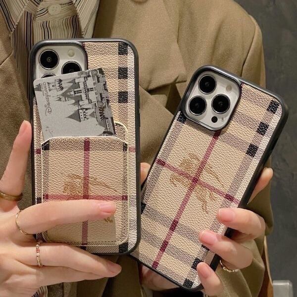 Burberry Style Card Slot Phone Case For iPhone 12-16 Pro Max