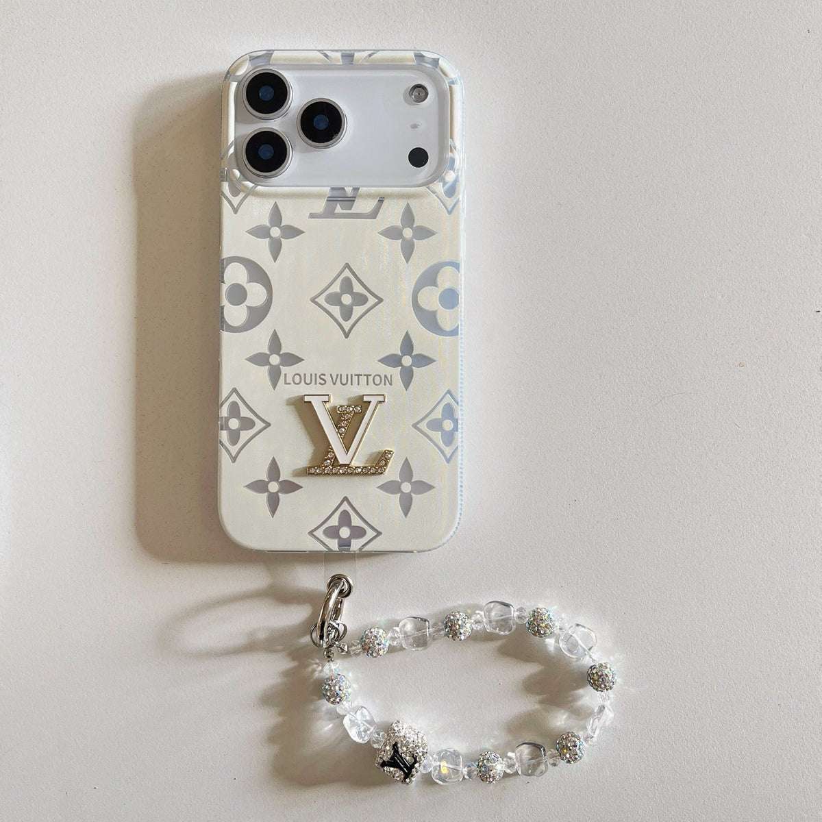 Crystal Monogram Case with Rhinestone Charm for iPhone 15-17 Pro Max