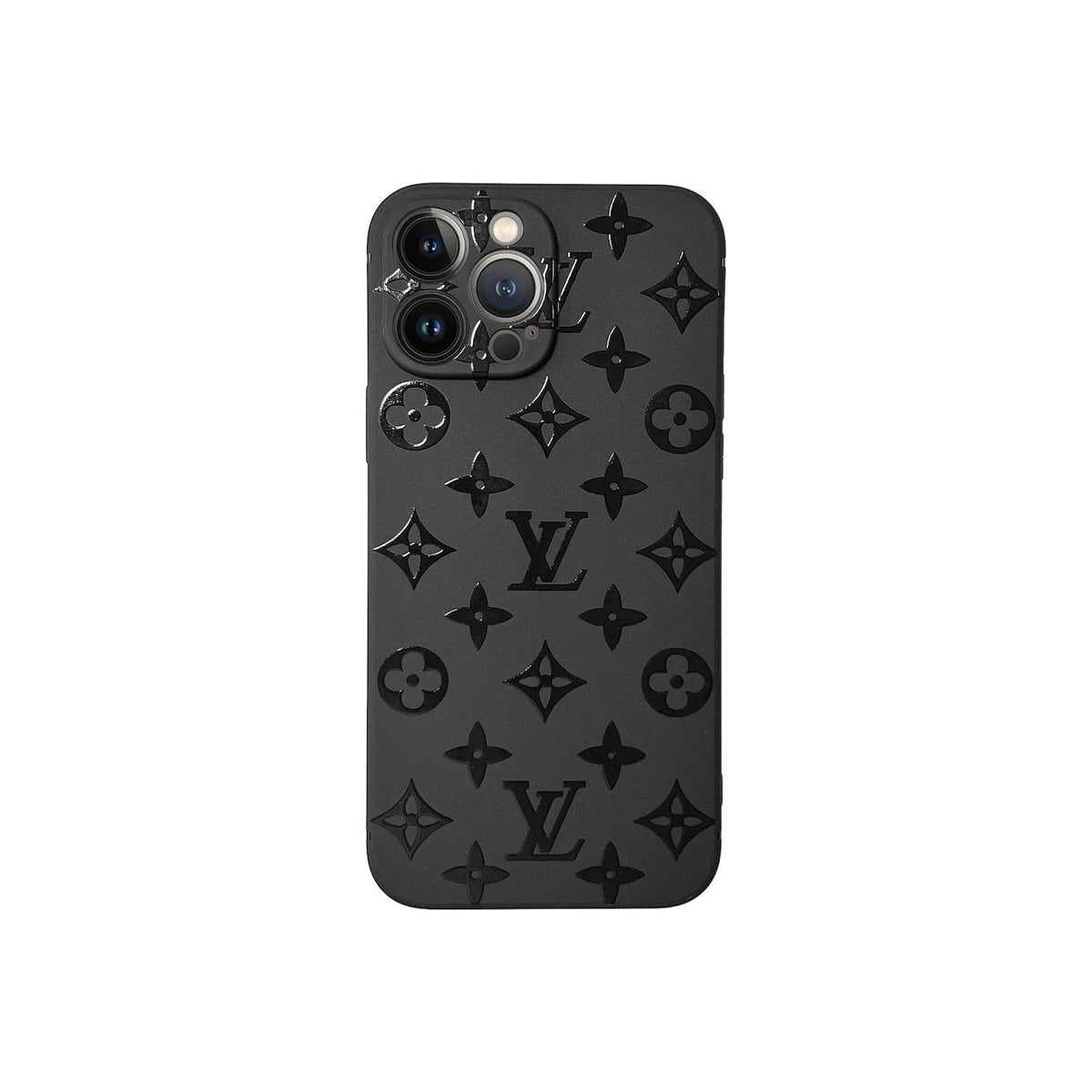 Black Monogram Leather Case For iPhone 14-17 Pro Max