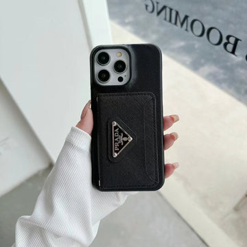 Prada Leather Wallet Case with Card Holder for iPhone 16 Pro Max